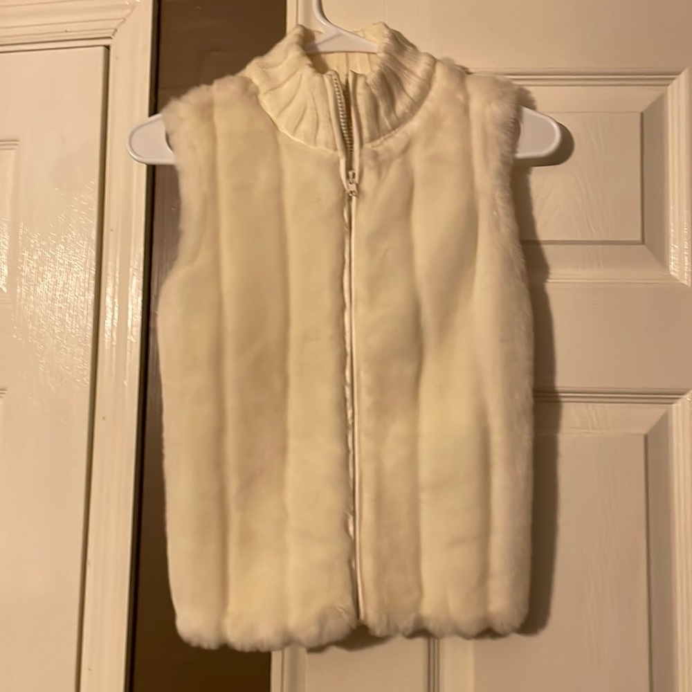 Creamy white fur zippered sweater vest